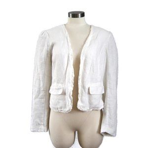 Ann Taylor Loft Womens Suit Jacket Blazer White Pockets Lined Open Front Linen M
